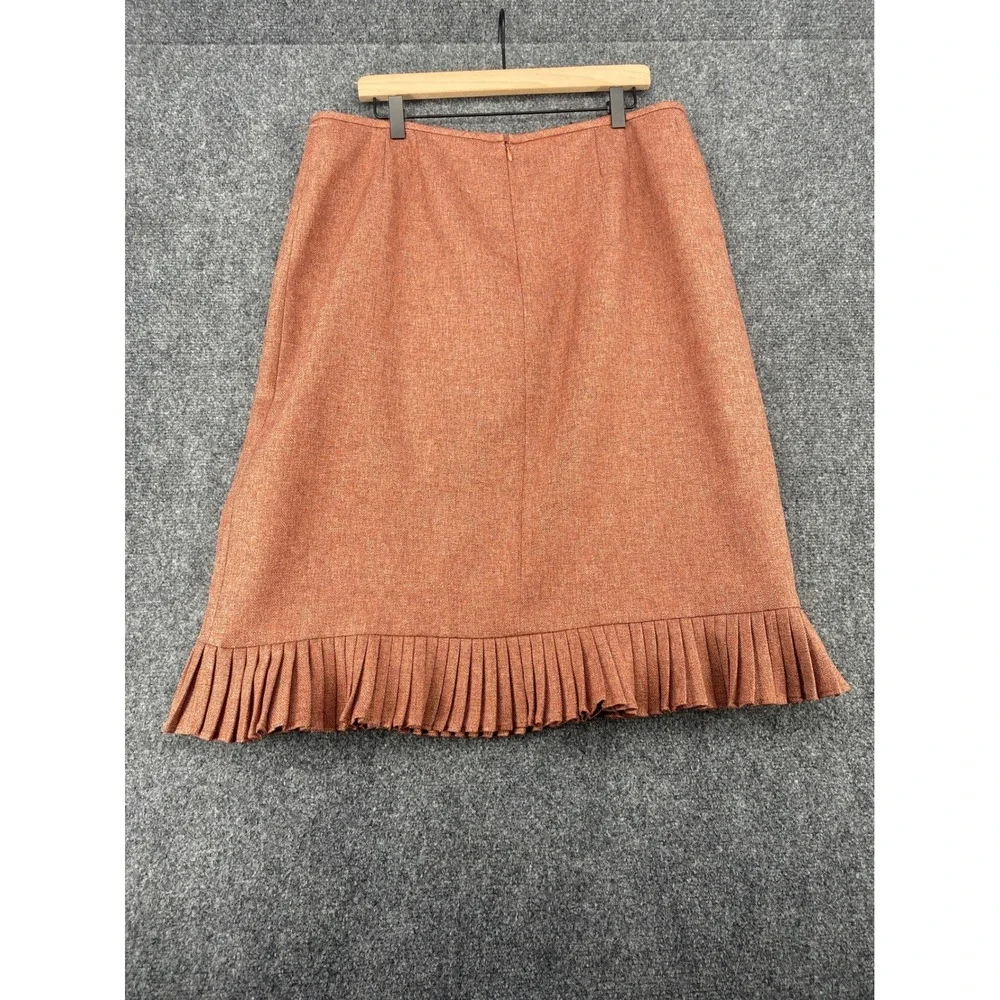 Le Suit Essentials Skirt Suit Set Women 18 Rust Orange Herringbone Blazer Ruffle